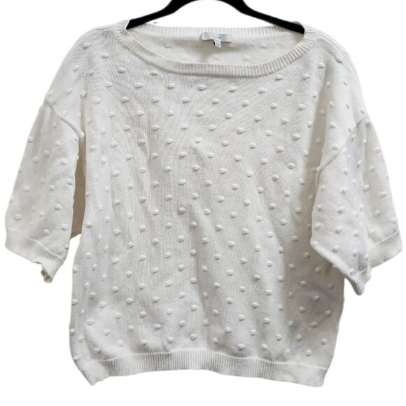 JOIE Size L CAMREN TEXTURED DOT SHORT SLEEVE PULLOVER BLOUSE PORCELAIN - Picture 2 of 10